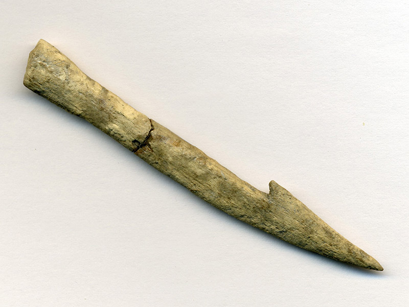 lollikhuse Ved udgravningen
fandt man meget
flintaffald og værktøj til
fremstilling af benredskaber som denne.
Foto: Frederikssund Museum, Færgegården.
